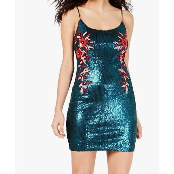 GUESS Juju Green Sequin Floral Mini Cocktail Dress - M - Picture 1 of 7